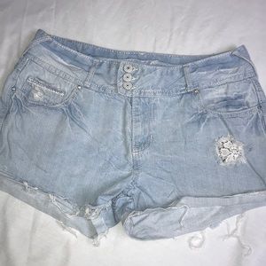 Light blue shorts with ripped look